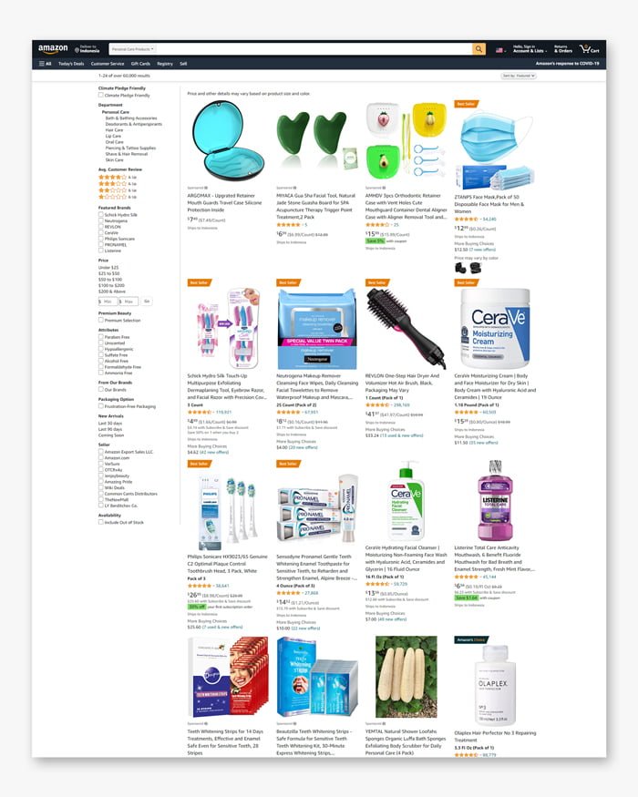 Foto katalog pada halaman produk pada website marketplace Amazon