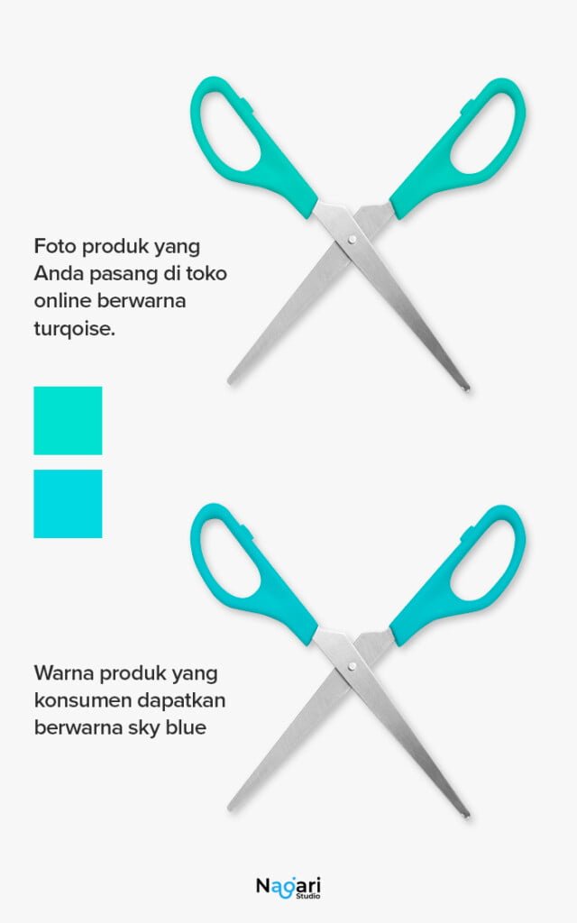 ilustrasi warna produk gunting yang berbeda dengan aslinya